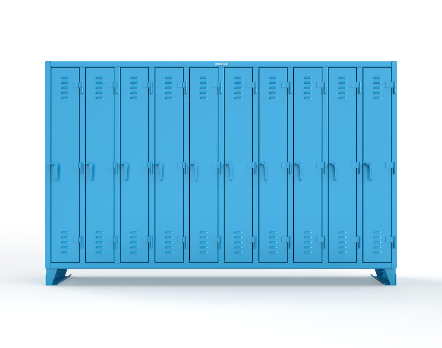 Extreme Duty 12 GA Single-Tier Locker with 10 Compartments, Louvered Doors, Wardrobe Rod - 122 in. W x 18in. D x 78 in. H - 106-18-1TSL-5012