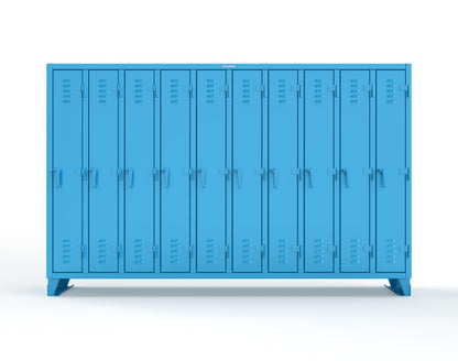 Extreme Duty 12 GA Single-Tier Locker with 10 Compartments, Louvered Doors, Wardrobe Rod - 122 in. W x 18in. D x 78 in. H - 106-18-1TSL-5012