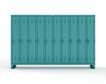 Extreme Duty 12 GA Single-Tier Locker with 10 Compartments, Louvered Doors, Wardrobe Rod - 122 in. W x 18in. D x 78 in. H - 106-18-1TSL-5021
