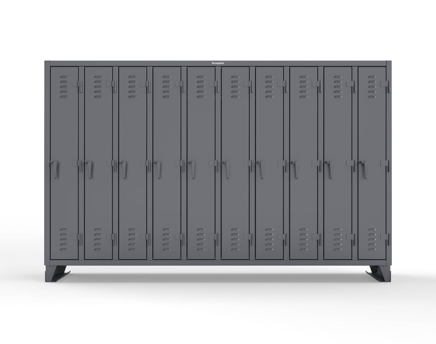 Extreme Duty 12 GA Single-Tier Locker with 10 Compartments, Louvered Doors, Wardrobe Rod - 122 in. W x 18in. D x 78 in. H - 106-18-1TSL-7024