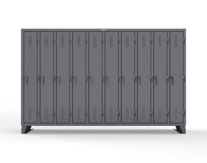 Extreme Duty 12 GA Single-Tier Locker with 10 Compartments, Louvered Doors, Wardrobe Rod - 122 in. W x 18in. D x 78 in. H - 106-18-1TSL-7024