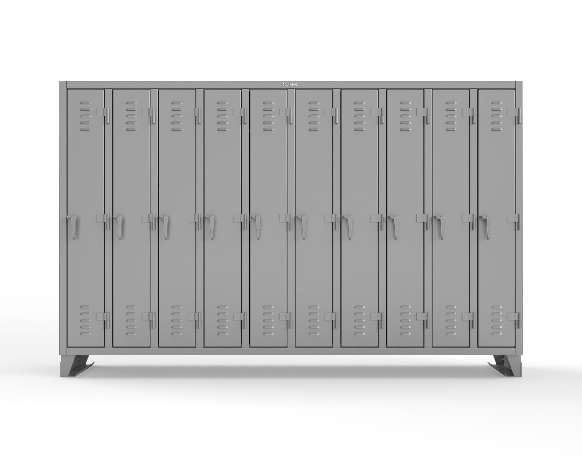 Extreme Duty 12 GA Single-Tier Locker with 10 Compartments, Louvered Doors, Wardrobe Rod - 122 in. W x 18in. D x 78 in. H - 106-18-1TSL-7037