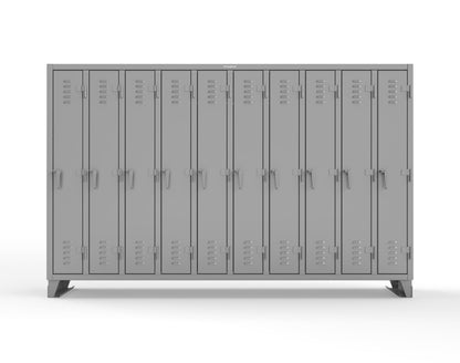 Extreme Duty 12 GA Single-Tier Locker with 10 Compartments, Louvered Doors, Wardrobe Rod - 122 in. W x 18in. D x 78 in. H - 106-18-1TSL-7037