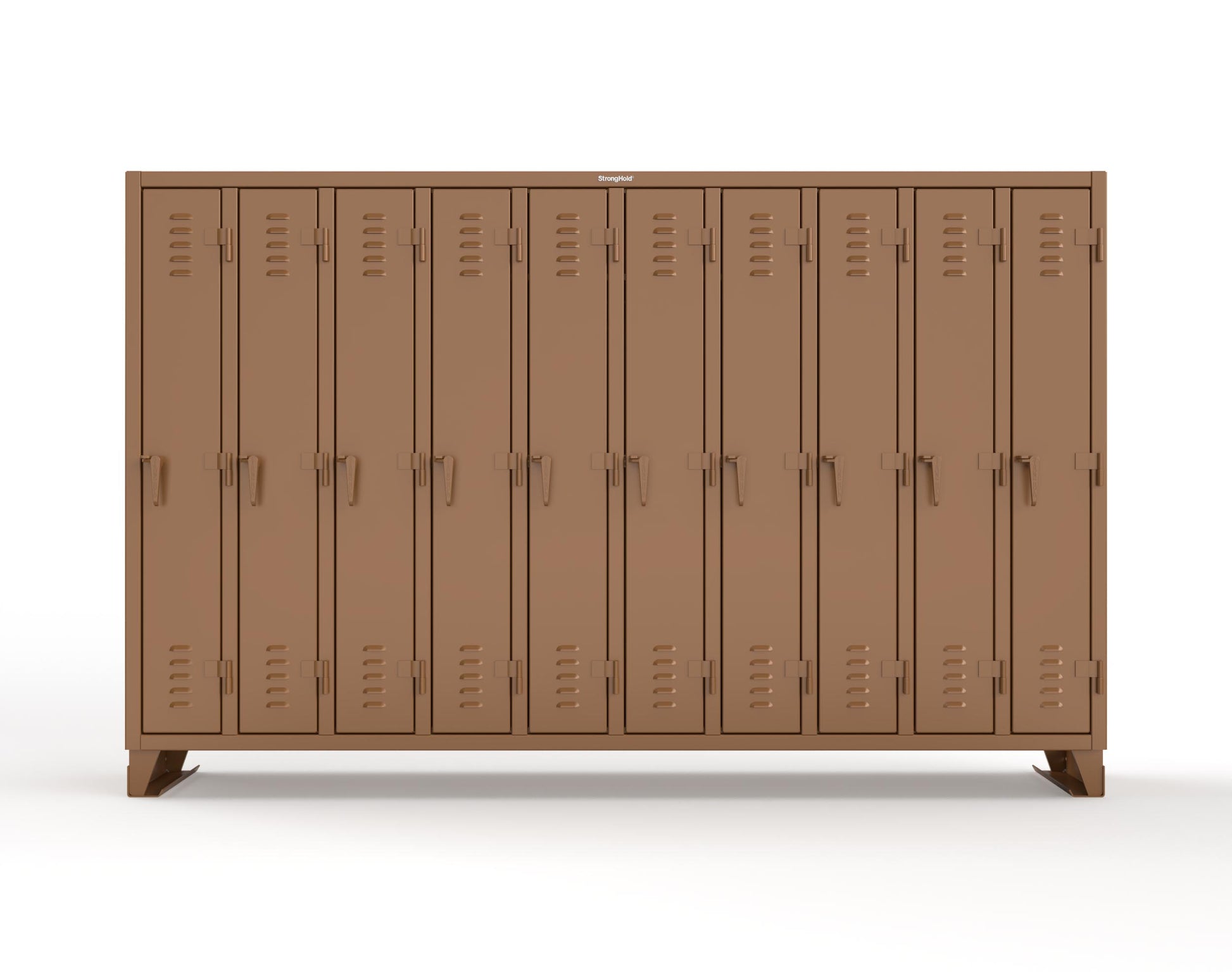 Extreme Duty 12 GA Single-Tier Locker with 10 Compartments, Louvered Doors, Wardrobe Rod - 122 in. W x 18in. D x 78 in. H - 106-18-1TSL-8025