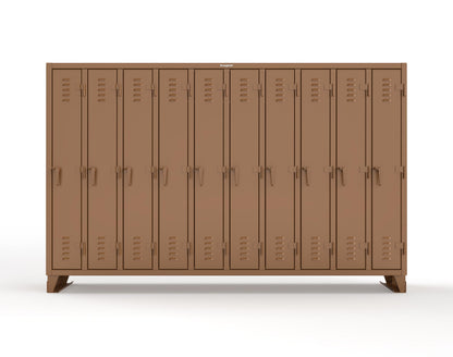 Extreme Duty 12 GA Single-Tier Locker with 10 Compartments, Louvered Doors, Wardrobe Rod - 122 in. W x 18in. D x 78 in. H - 106-18-1TSL-8025
