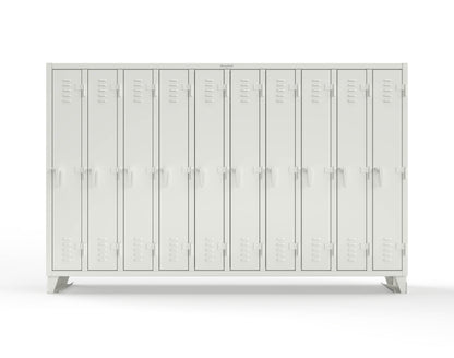 Extreme Duty 12 GA Single-Tier Locker with 10 Compartments, Louvered Doors, Wardrobe Rod - 122 in. W x 18in. D x 78 in. H - 106-18-1TSL-9003