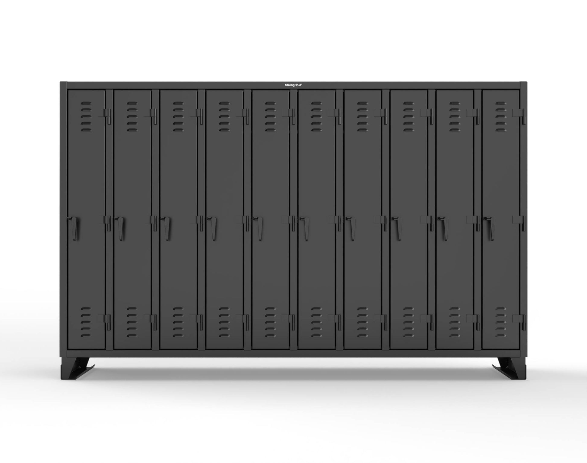 Extreme Duty 12 GA Single-Tier Locker with 10 Compartments, Louvered Doors, Wardrobe Rod - 122 in. W x 18in. D x 78 in. H - 106-18-1TSL-9005