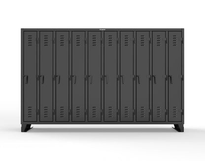 Extreme Duty 12 GA Single-Tier Locker with 10 Compartments, Louvered Doors, Wardrobe Rod - 122 in. W x 18in. D x 78 in. H - 106-18-1TSL-9005