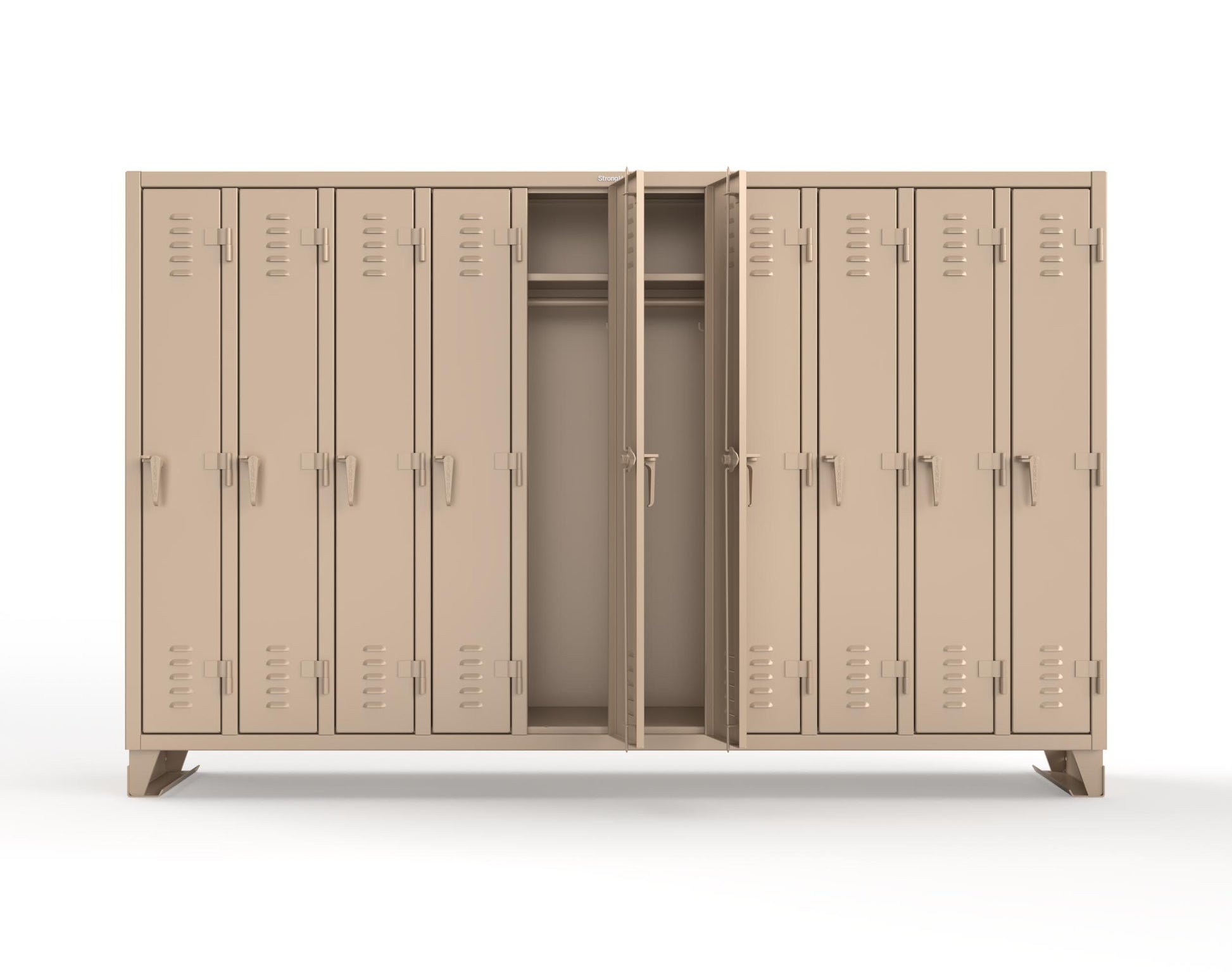 Extreme Duty 12 GA Single-Tier Locker with 10 Compartments, Louvered Doors, Wardrobe Rod - 122 in. W x 18in. D x 78 in. H - 106-18-1TSL-1019