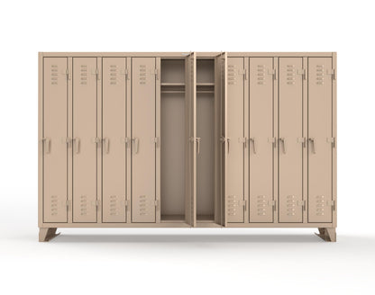 Extreme Duty 12 GA Single-Tier Locker with 10 Compartments, Louvered Doors, Wardrobe Rod - 122 in. W x 18in. D x 78 in. H - 106-18-1TSL-1019
