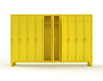 Extreme Duty 12 GA Single-Tier Locker with 10 Compartments, Louvered Doors, Wardrobe Rod - 122 in. W x 18in. D x 78 in. H - 106-18-1TSL-1023
