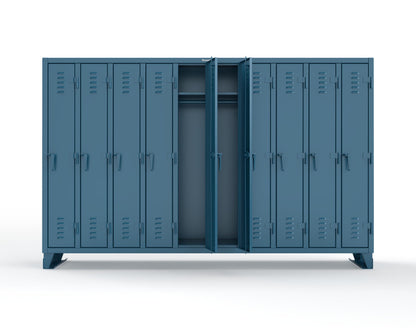 Extreme Duty 12 GA Single-Tier Locker with 10 Compartments, Louvered Doors, Wardrobe Rod - 122 in. W x 18in. D x 78 in. H - 106-18-1TSL-5010
