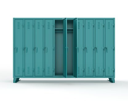 Extreme Duty 12 GA Single-Tier Locker with 10 Compartments, Louvered Doors, Wardrobe Rod - 122 in. W x 18in. D x 78 in. H - 106-18-1TSL-5021