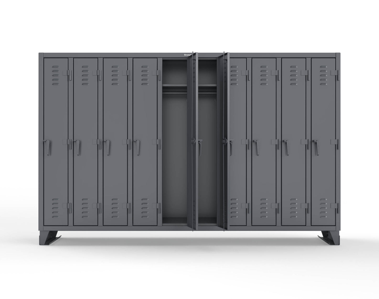 Extreme Duty 12 GA Single-Tier Locker with 10 Compartments, Louvered Doors, Wardrobe Rod - 122 in. W x 18in. D x 78 in. H - 106-18-1TSL-7024