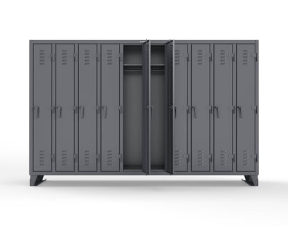Extreme Duty 12 GA Single-Tier Locker with 10 Compartments, Louvered Doors, Wardrobe Rod - 122 in. W x 18in. D x 78 in. H - 106-18-1TSL-7024