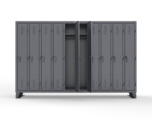 Extreme Duty 12 GA Single-Tier Locker with 10 Compartments, Louvered Doors, Wardrobe Rod - 122 in. W x 18in. D x 78 in. H - 106-18-1TSL-7024