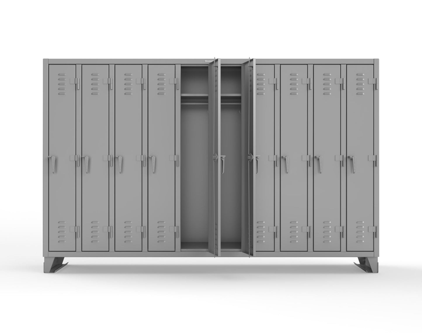 Extreme Duty 12 GA Single-Tier Locker with 10 Compartments, Louvered Doors, Wardrobe Rod - 122 in. W x 18in. D x 78 in. H - 106-18-1TSL-7037