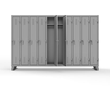 Extreme Duty 12 GA Single-Tier Locker with 10 Compartments, Louvered Doors, Wardrobe Rod - 122 in. W x 18in. D x 78 in. H - 106-18-1TSL-7037