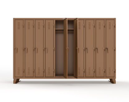 Extreme Duty 12 GA Single-Tier Locker with 10 Compartments, Louvered Doors, Wardrobe Rod - 122 in. W x 18in. D x 78 in. H - 106-18-1TSL-8025