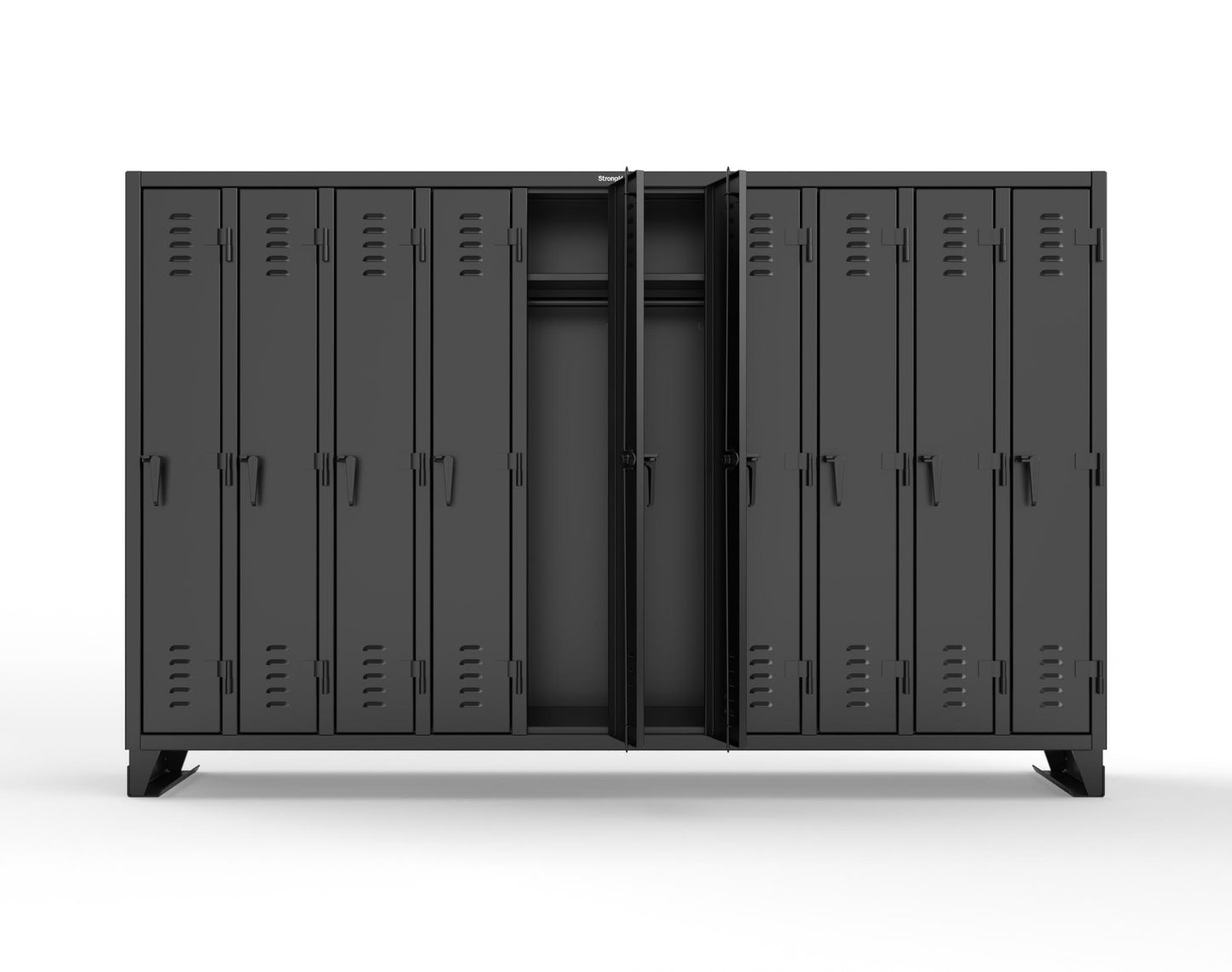 Extreme Duty 12 GA Single-Tier Locker with 10 Compartments, Louvered Doors, Wardrobe Rod - 122 in. W x 18in. D x 78 in. H - 106-18-1TSL-9005