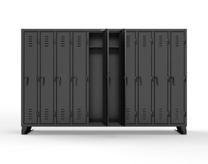 Extreme Duty 12 GA Single-Tier Locker with 10 Compartments, Louvered Doors, Wardrobe Rod - 122 in. W x 18in. D x 78 in. H - 106-18-1TSL-9005