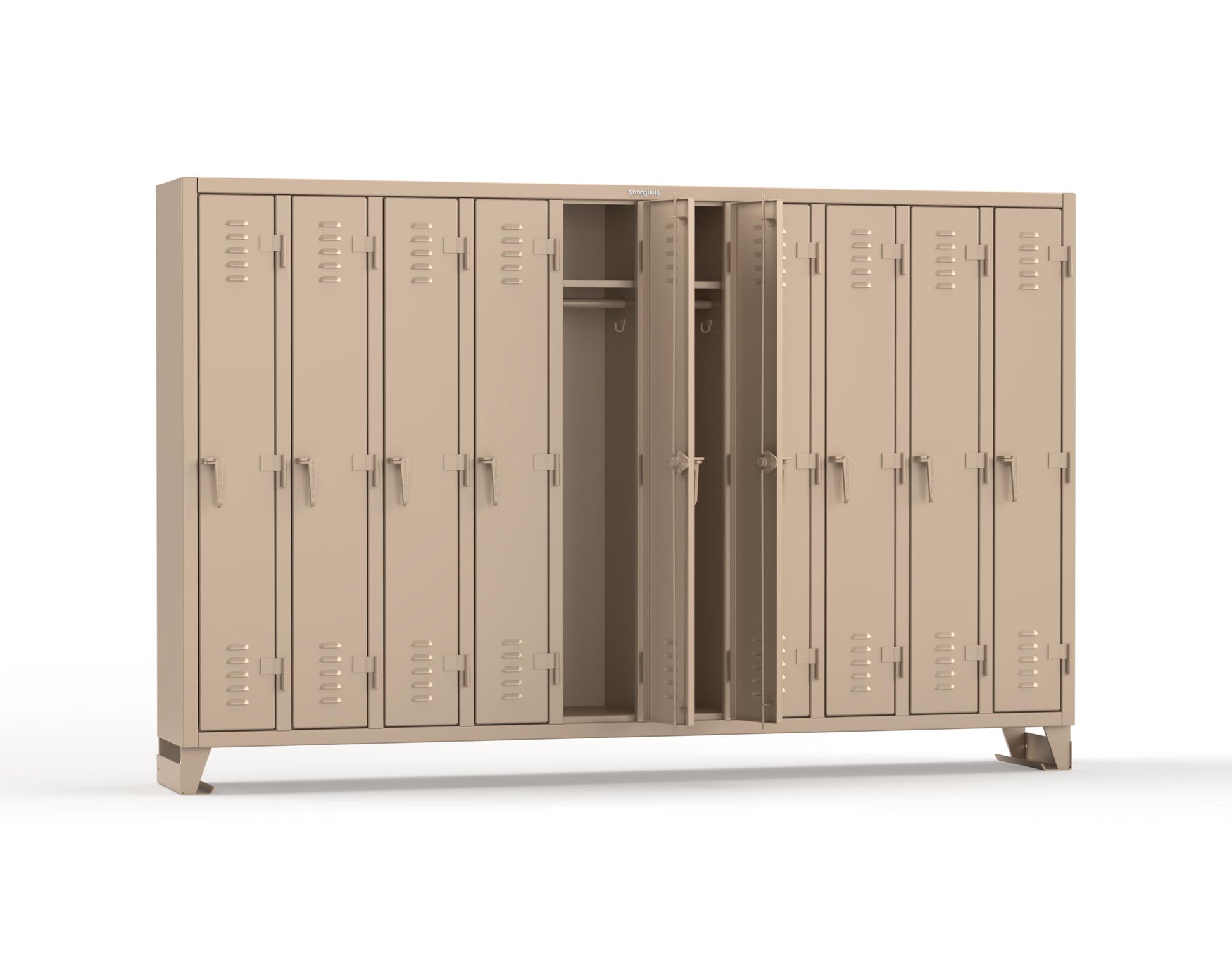 Extreme Duty 12 GA Single-Tier Locker with 10 Compartments, Louvered Doors, Wardrobe Rod - 122 in. W x 18in. D x 78 in. H - 106-18-1TSL-1019