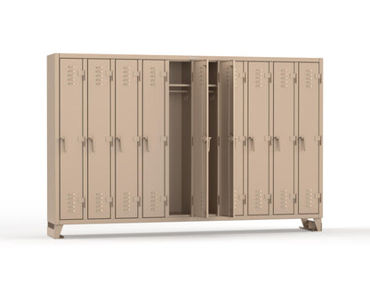 Extreme Duty 12 GA Single-Tier Locker with 10 Compartments, Louvered Doors, Wardrobe Rod - 122 in. W x 18in. D x 78 in. H - 106-18-1TSL-1019