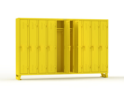 Extreme Duty 12 GA Single-Tier Locker with 10 Compartments, Louvered Doors, Wardrobe Rod - 122 in. W x 18in. D x 78 in. H - 106-18-1TSL-1023