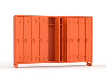 Extreme Duty 12 GA Single-Tier Locker with 10 Compartments, Louvered Doors, Wardrobe Rod - 122 in. W x 18in. D x 78 in. H - 106-18-1TSL-2004