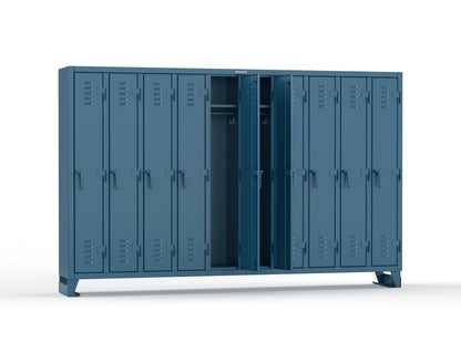 Extreme Duty 12 GA Single-Tier Locker with 10 Compartments, Louvered Doors, Wardrobe Rod - 122 in. W x 18in. D x 78 in. H - 106-18-1TSL-5010