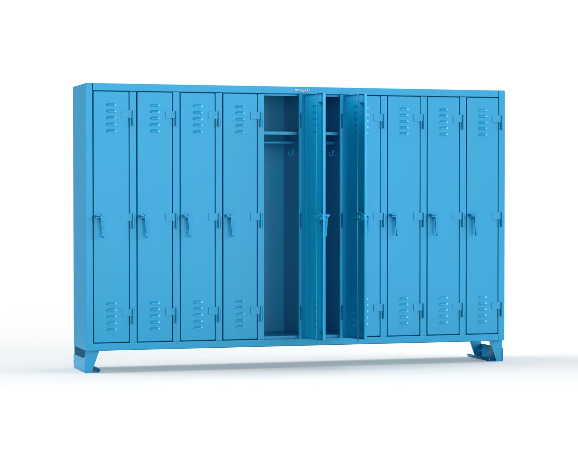 Extreme Duty 12 GA Single-Tier Locker with 10 Compartments, Louvered Doors, Wardrobe Rod - 122 in. W x 18in. D x 78 in. H - 106-18-1TSL-5012