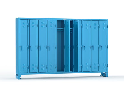Extreme Duty 12 GA Single-Tier Locker with 10 Compartments, Louvered Doors, Wardrobe Rod - 122 in. W x 18in. D x 78 in. H - 106-18-1TSL-5012