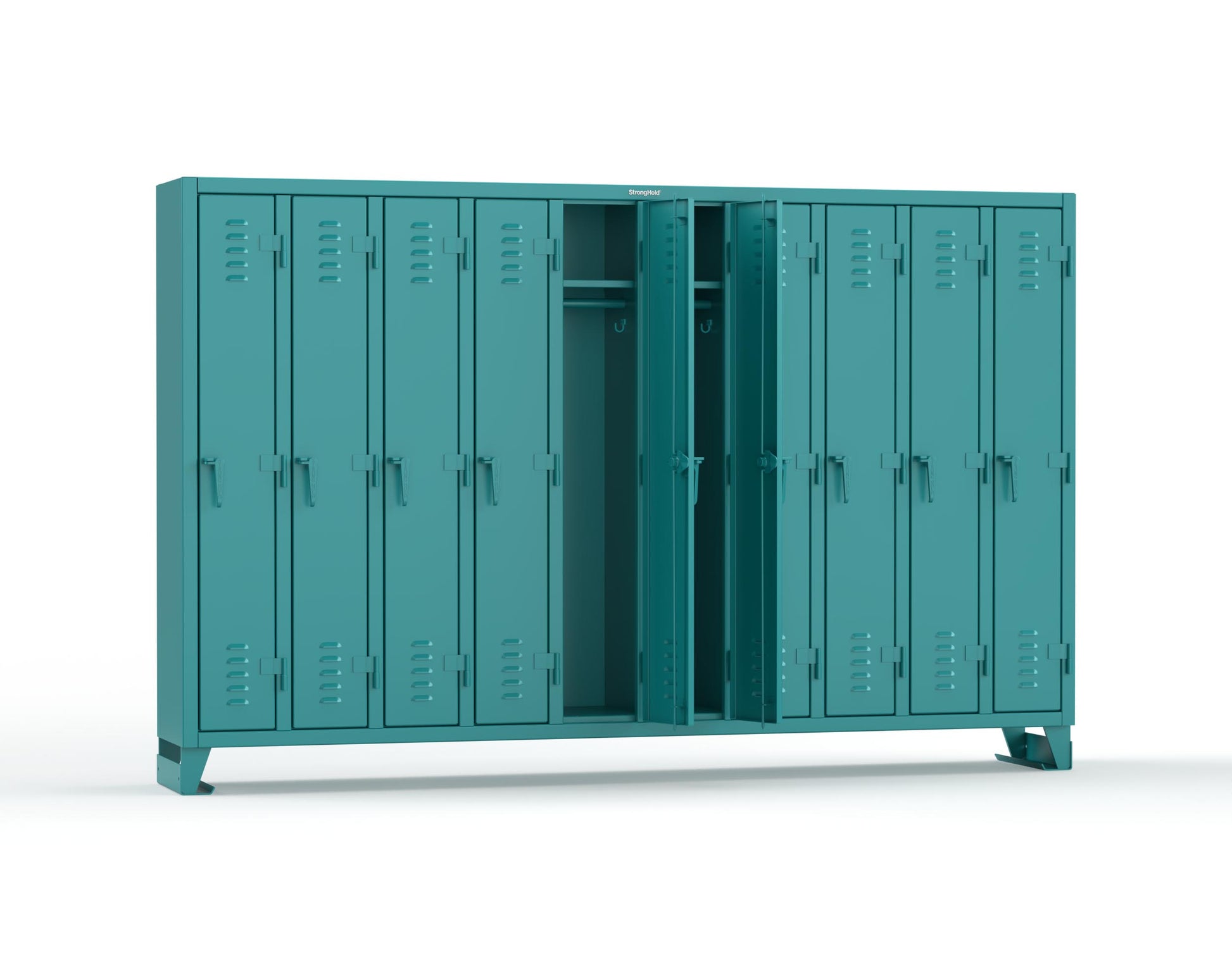 Extreme Duty 12 GA Single-Tier Locker with 10 Compartments, Louvered Doors, Wardrobe Rod - 122 in. W x 18in. D x 78 in. H - 106-18-1TSL-5021