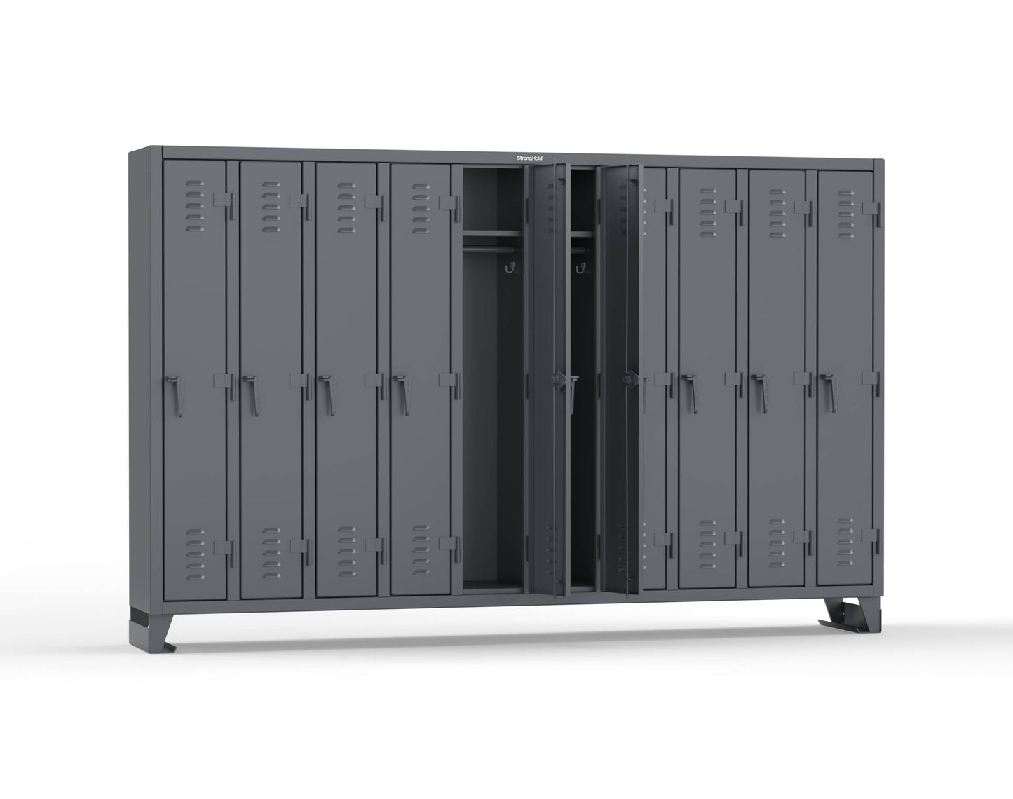 Extreme Duty 12 GA Single-Tier Locker with 10 Compartments, Louvered Doors, Wardrobe Rod - 122 in. W x 18in. D x 78 in. H - 106-18-1TSL-7024