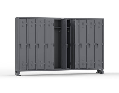 Extreme Duty 12 GA Single-Tier Locker with 10 Compartments, Louvered Doors, Wardrobe Rod - 122 in. W x 18in. D x 78 in. H - 106-18-1TSL-7024