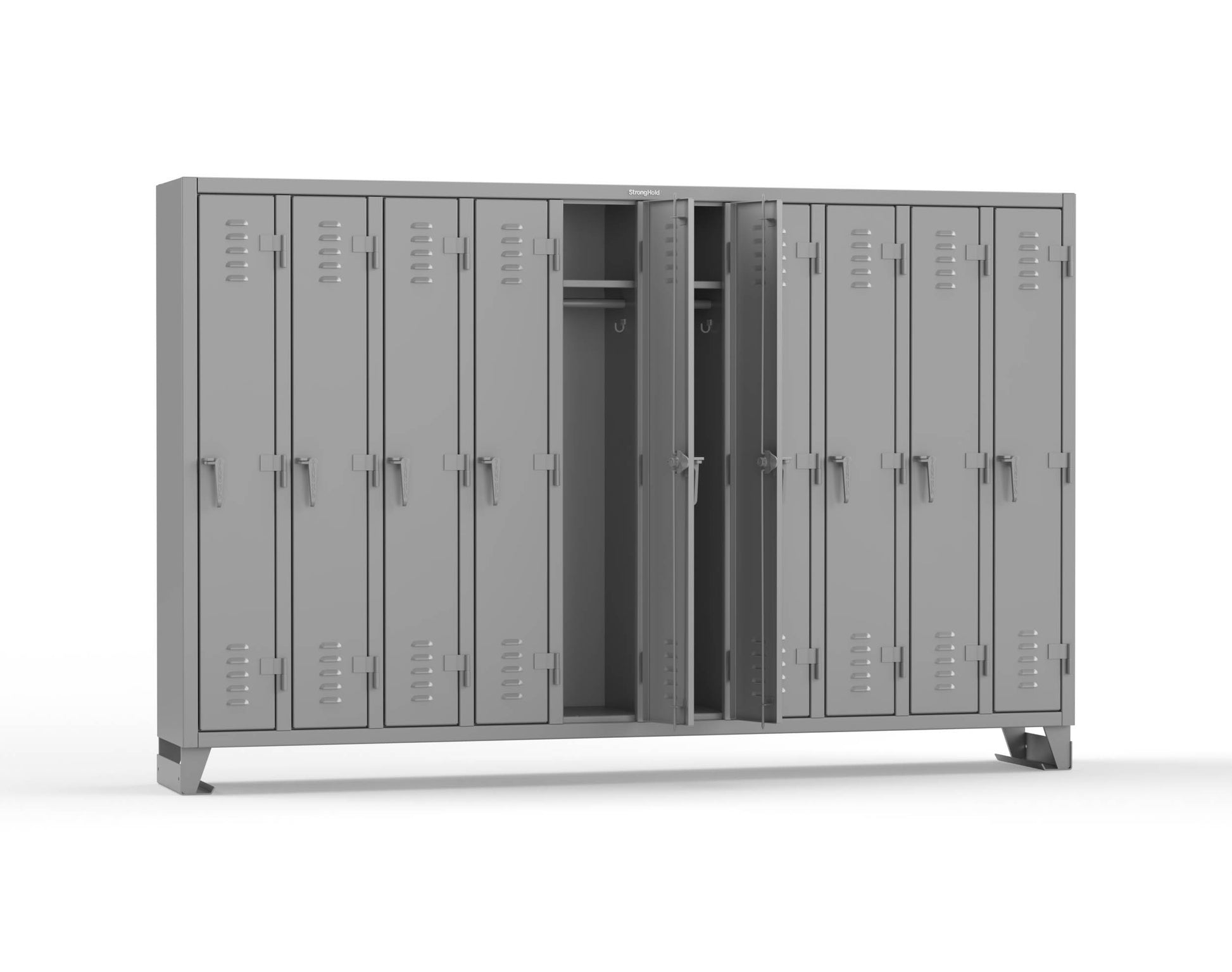 Extreme Duty 12 GA Single-Tier Locker with 10 Compartments, Louvered Doors, Wardrobe Rod - 122 in. W x 18in. D x 78 in. H - 106-18-1TSL-7037