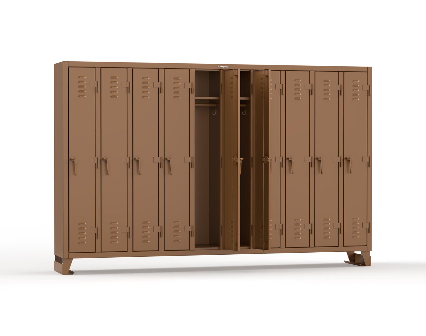 Extreme Duty 12 GA Single-Tier Locker with 10 Compartments, Louvered Doors, Wardrobe Rod - 122 in. W x 18in. D x 78 in. H - 106-18-1TSL-8025