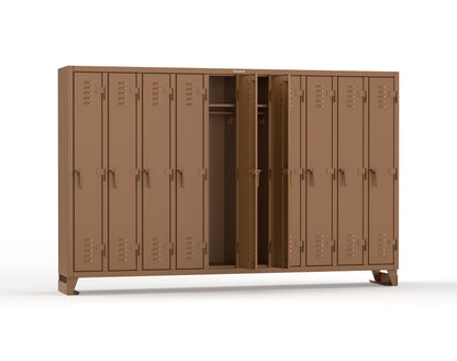 Extreme Duty 12 GA Single-Tier Locker with 10 Compartments, Louvered Doors, Wardrobe Rod - 122 in. W x 18in. D x 78 in. H - 106-18-1TSL-8025