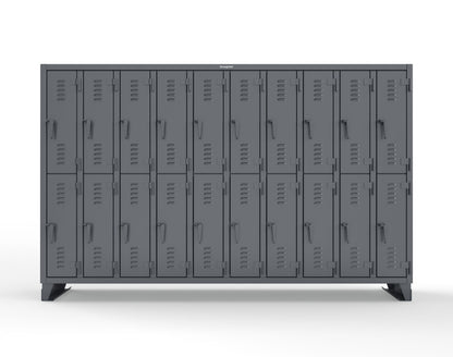 Extreme Duty 12 GA Double-Tier Locker with 20 Compartments, Louvered Doors, Coat Hooks - 122 in. W x 18in. D x 78 in. H - 106-18-2TSL-7024