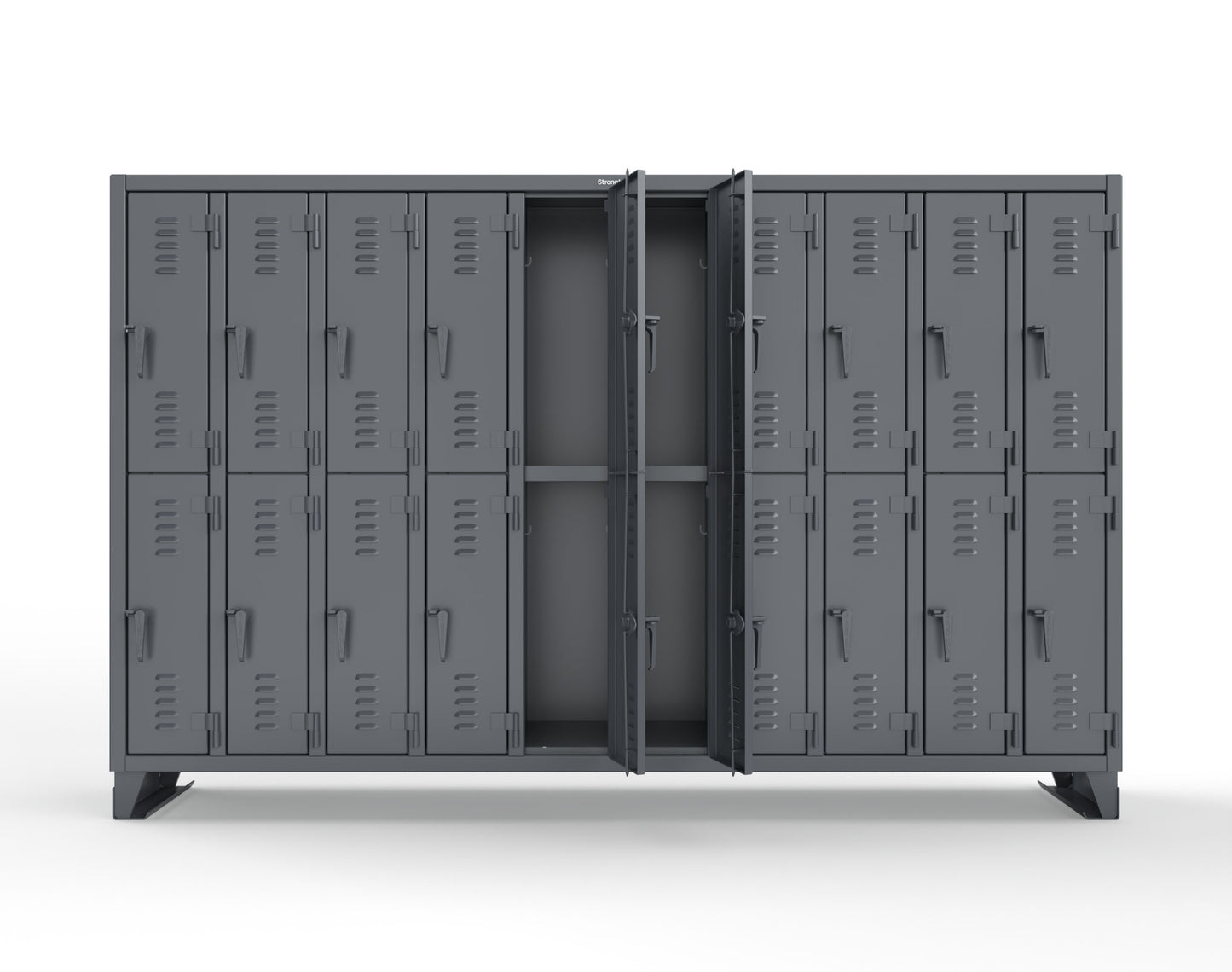 Extreme Duty 12 GA Double-Tier Locker with 20 Compartments, Louvered Doors, Coat Hooks - 122 in. W x 18in. D x 78 in. H - 106-18-2TSL-7024
