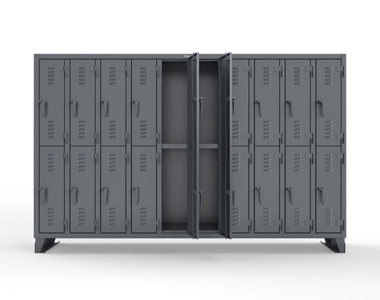 Extreme Duty 12 GA Double-Tier Locker with 20 Compartments, Louvered Doors, Coat Hooks - 122 in. W x 18in. D x 78 in. H - 106-18-2TSL-7024