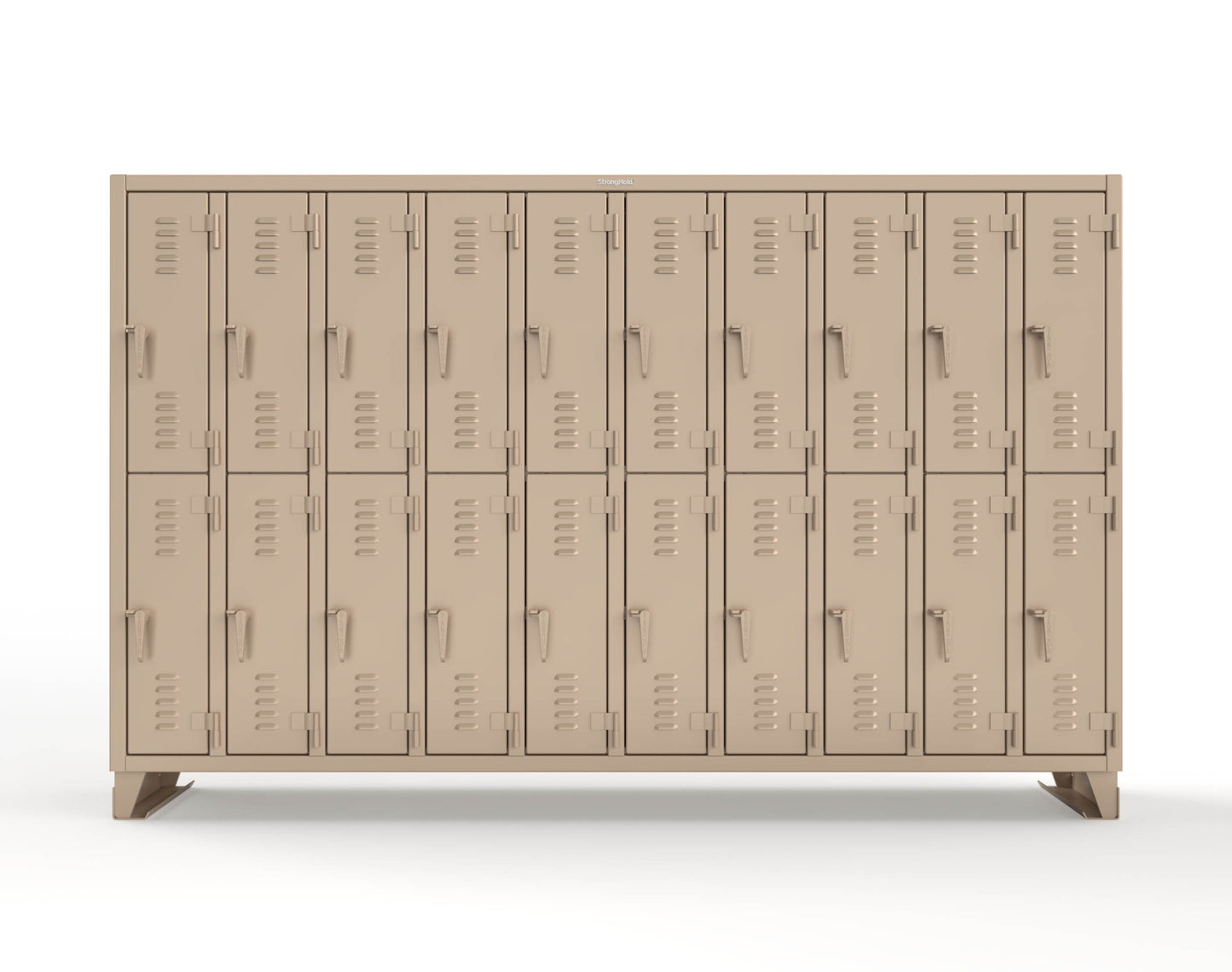 Extreme Duty 12 GA Double-Tier Locker with 20 Compartments, Louvered Doors, Coat Hooks - 122 in. W x 18in. D x 78 in. H - 106-18-2TSL-1019