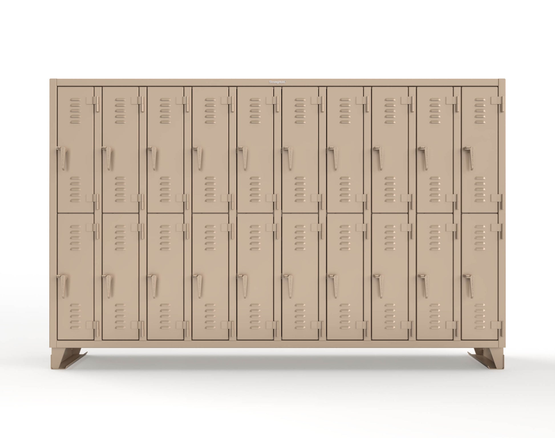 Extreme Duty 12 GA Double-Tier Locker with 20 Compartments, Louvered Doors, Coat Hooks - 122 in. W x 18in. D x 78 in. H - 106-18-2TSL-1019