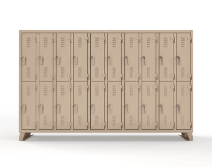Extreme Duty 12 GA Double-Tier Locker with 20 Compartments, Louvered Doors, Coat Hooks - 122 in. W x 18in. D x 78 in. H - 106-18-2TSL-1019