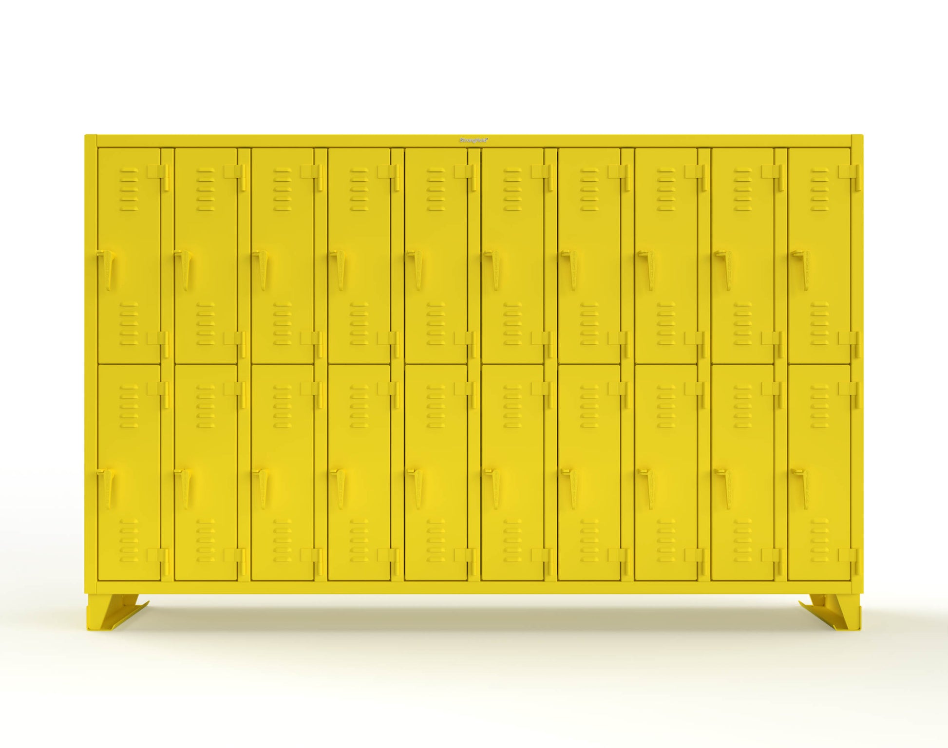 Extreme Duty 12 GA Double-Tier Locker with 20 Compartments, Louvered Doors, Coat Hooks - 122 in. W x 18in. D x 78 in. H - 106-18-2TSL-1023