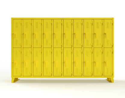 Extreme Duty 12 GA Double-Tier Locker with 20 Compartments, Louvered Doors, Coat Hooks - 122 in. W x 18in. D x 78 in. H - 106-18-2TSL-1023