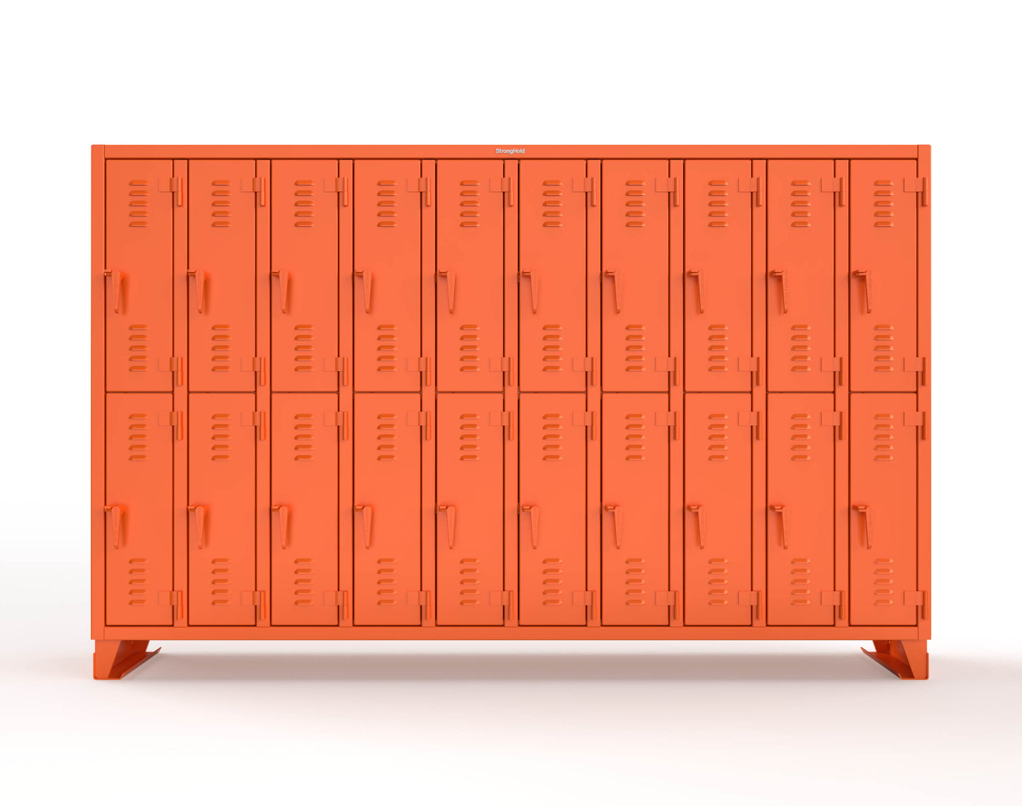 Extreme Duty 12 GA Double-Tier Locker with 20 Compartments, Louvered Doors, Coat Hooks - 122 in. W x 18in. D x 78 in. H - 106-18-2TSL-2004
