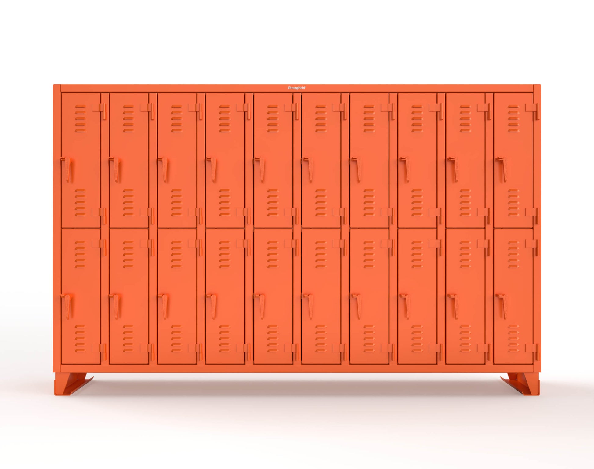 Extreme Duty 12 GA Double-Tier Locker with 20 Compartments, Louvered Doors, Coat Hooks - 122 in. W x 18in. D x 78 in. H - 106-18-2TSL-2004