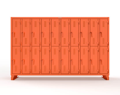 Extreme Duty 12 GA Double-Tier Locker with 20 Compartments, Louvered Doors, Coat Hooks - 122 in. W x 18in. D x 78 in. H - 106-18-2TSL-2004