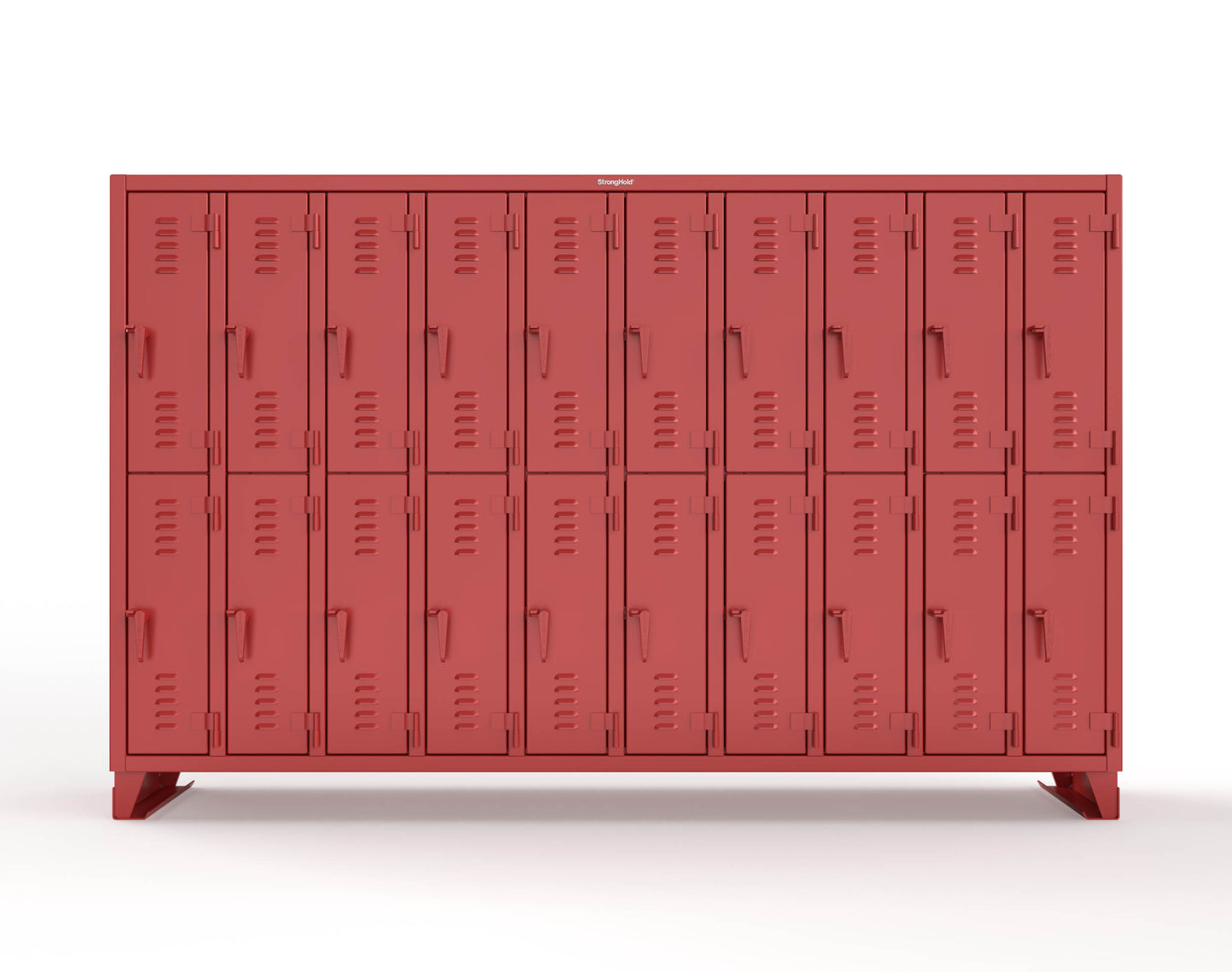 Extreme Duty 12 GA Double-Tier Locker with 20 Compartments, Louvered Doors, Coat Hooks - 122 in. W x 18in. D x 78 in. H - 106-18-2TSL-3001